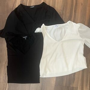 (3) express Women's Black Cream Blouses bundle lot business casual work school